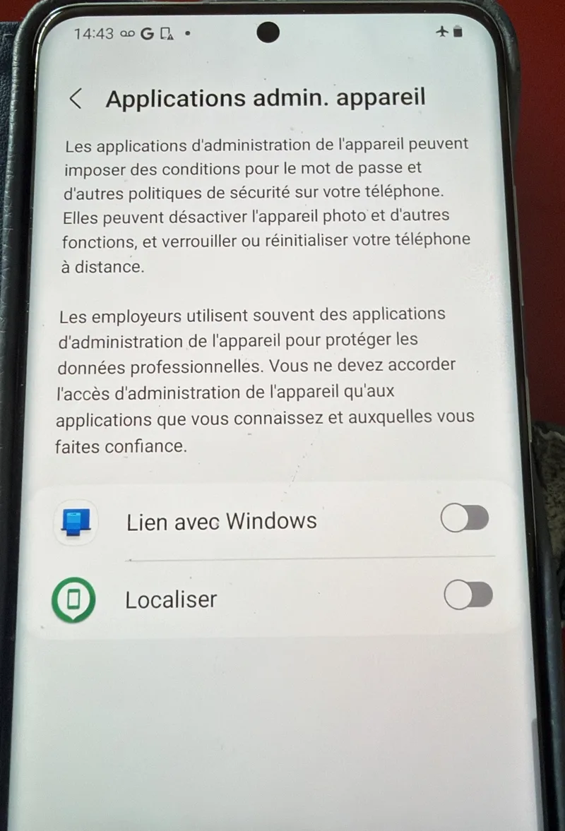 Applications administrateur après nettoyage : seules Lien avec Windows et Localiser restent
