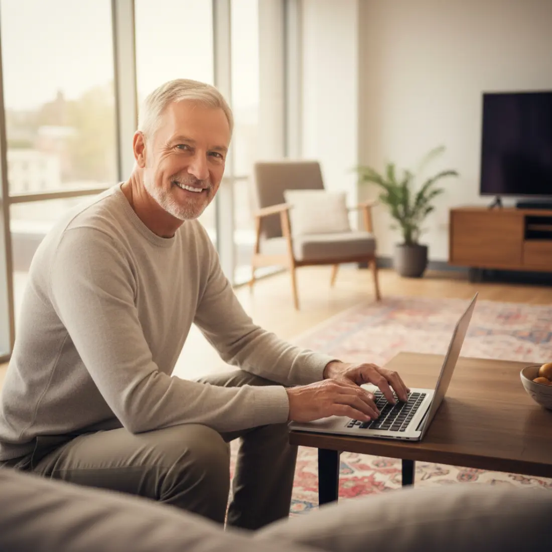 Senior utilisant son ordinateur pour scanner un document