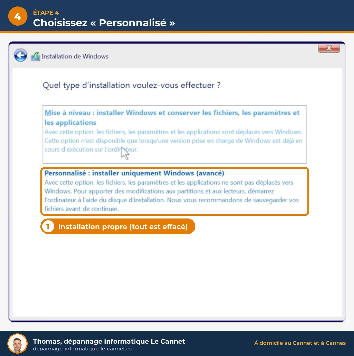 Choisir l'installation personnalisée de Windows 11