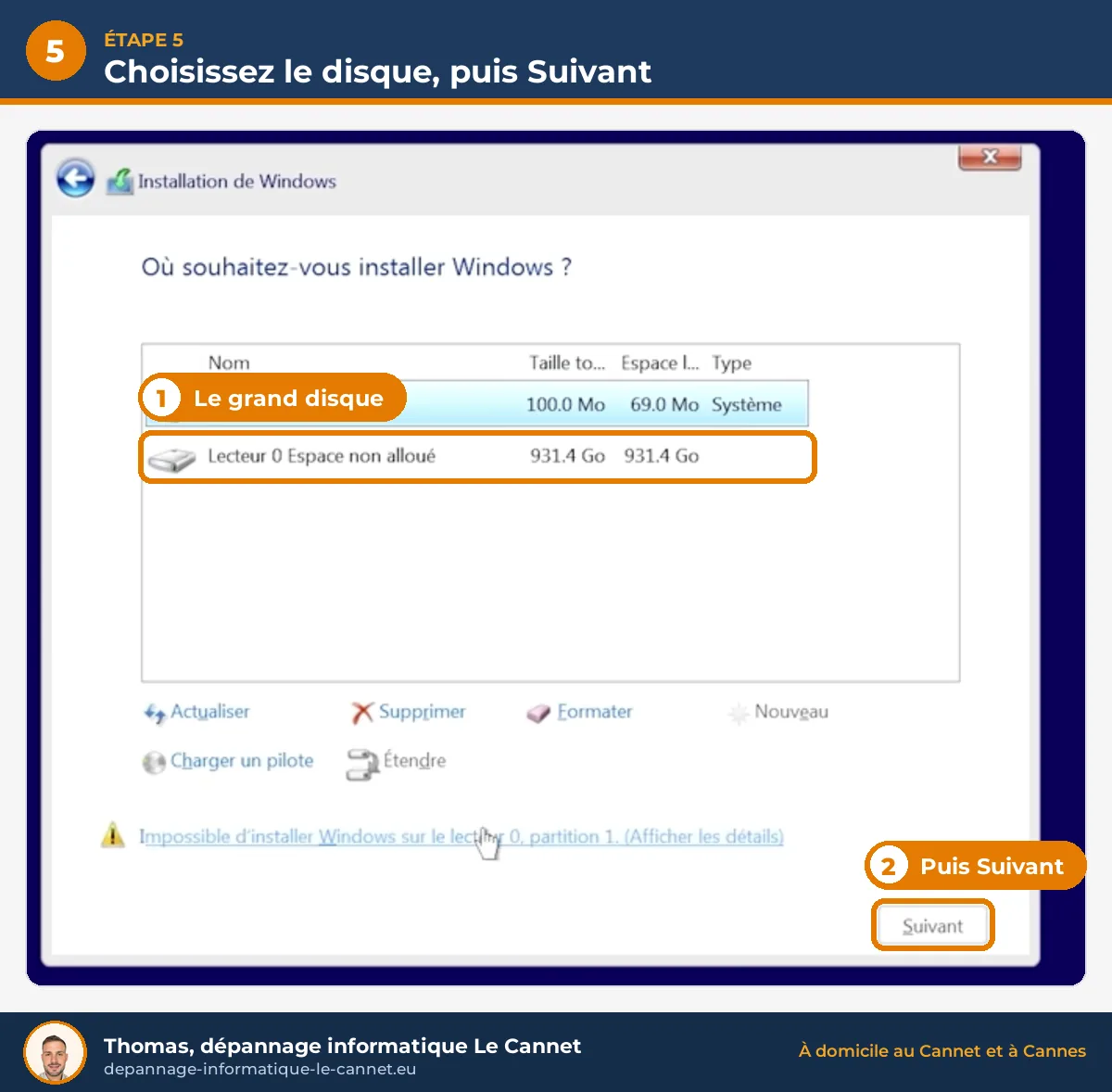 Choisir le disque où installer Windows 11