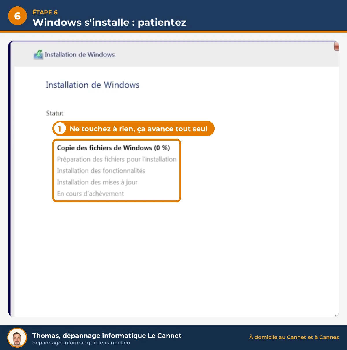 Windows 11 copie ses fichiers pendant l'installation