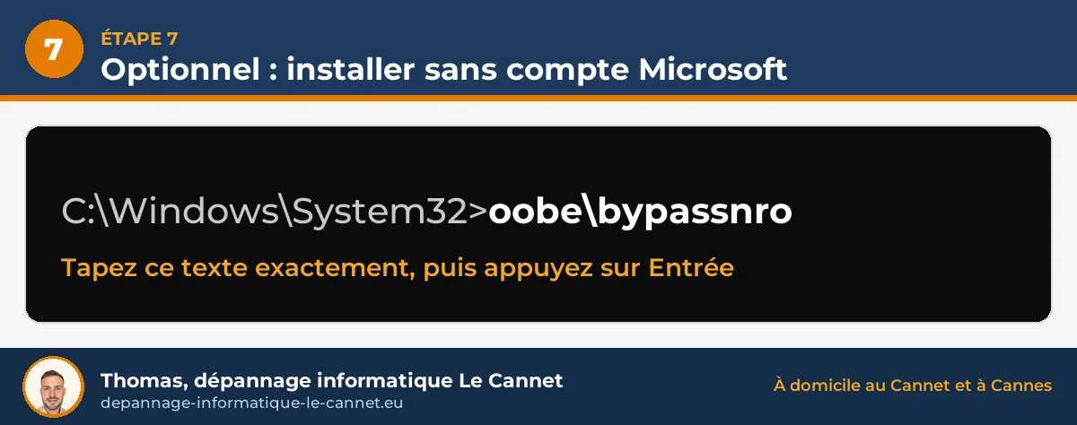 Commande oobe bypassnro pour installer Windows 11 sans compte Microsoft