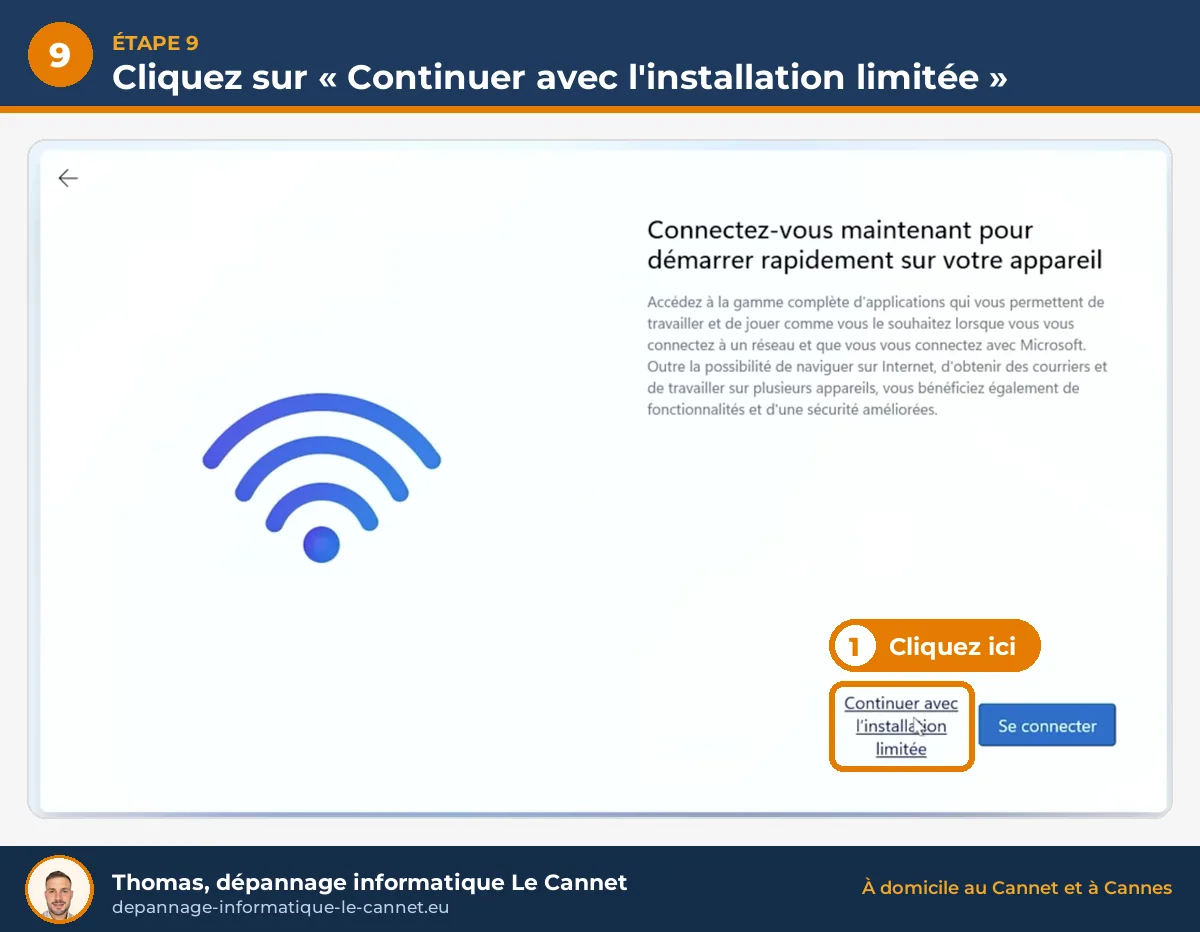 Continuer avec l'installation limitée de Windows 11