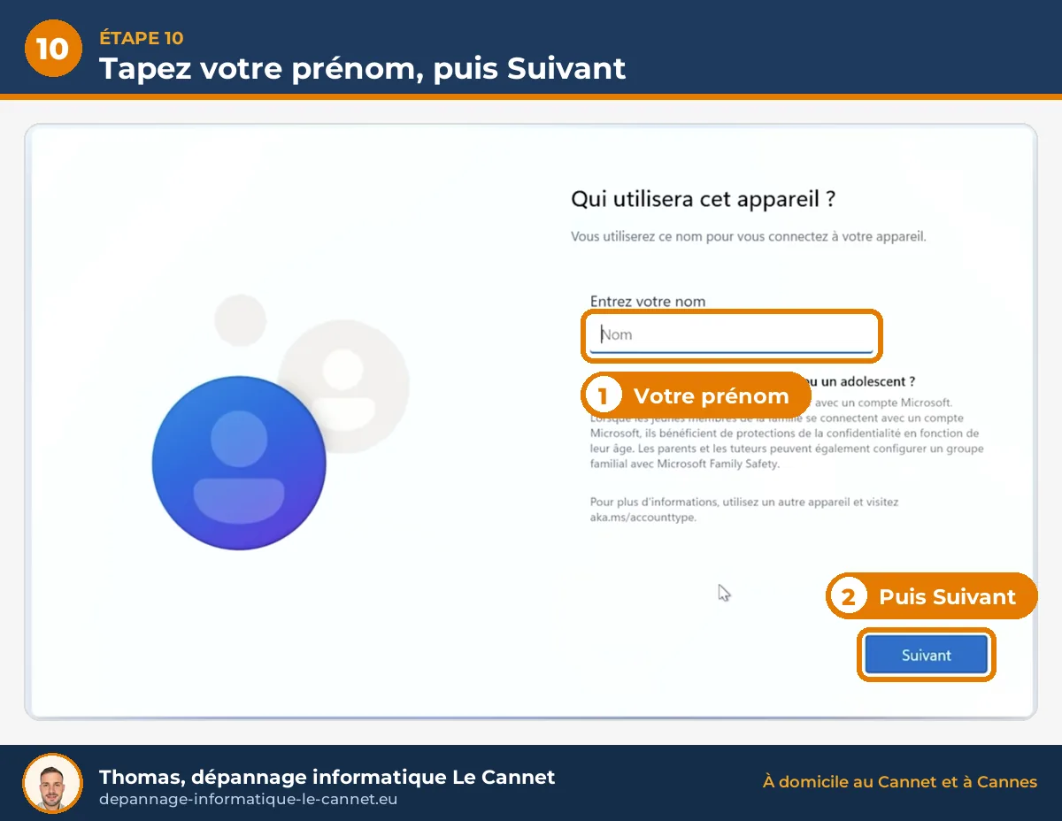 Taper son prénom sur l'écran Qui utilisera cet appareil